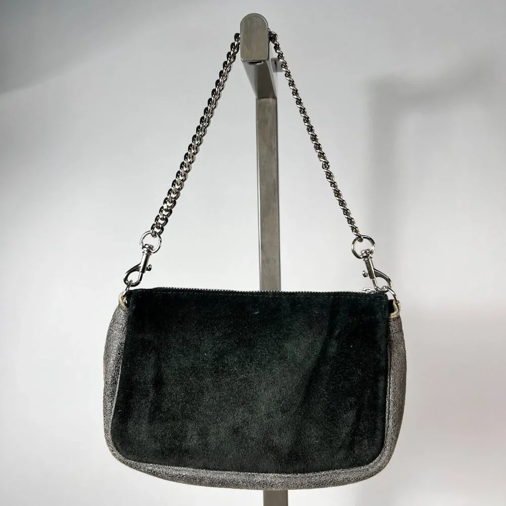 2ENLIGHT10 by REGINE BASHA Black Suede and Stressed Leather Light Up Chain Purse